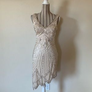 Sue Wong Cream Beaded Midi Dress